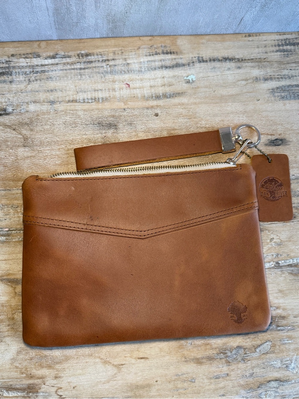 Oak River Brown Leather Wristlet